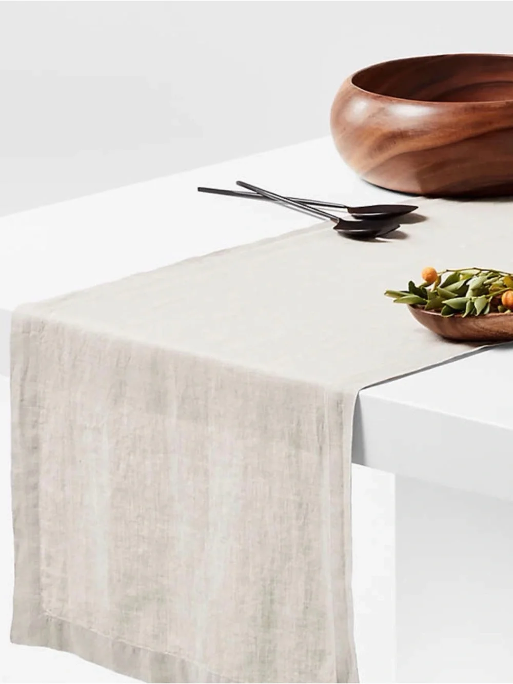 Crate & Barrel Chesney Neutral Linen Table Runner Light Beige New